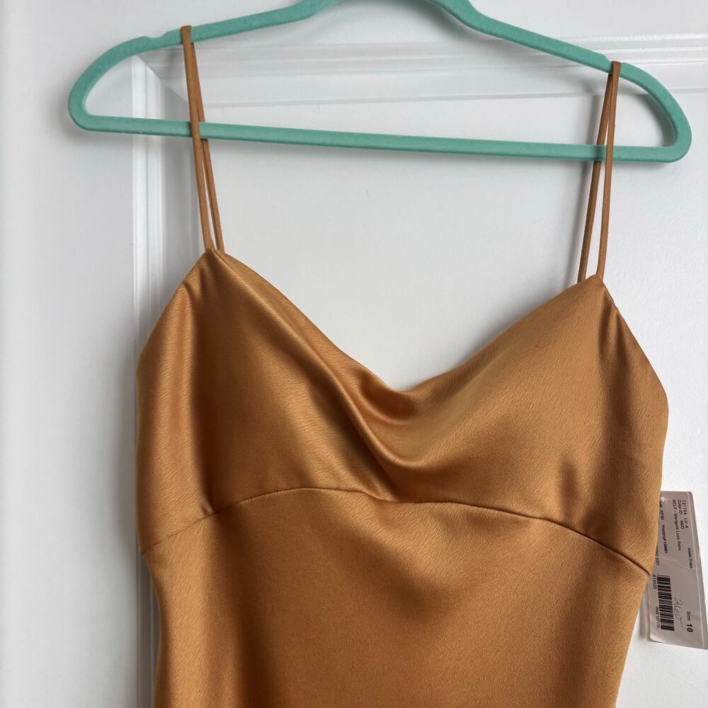 Jenny Yoo Marigold Gold Satin Cowl Neck Midi Dress Wedding Guest - Picture 7 of 16